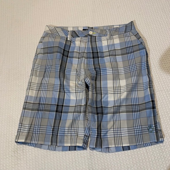 Rusty Other - Rusty Mens Plaid Walk Shorts Blue Grey White Checkered Size 36 Surf Skater